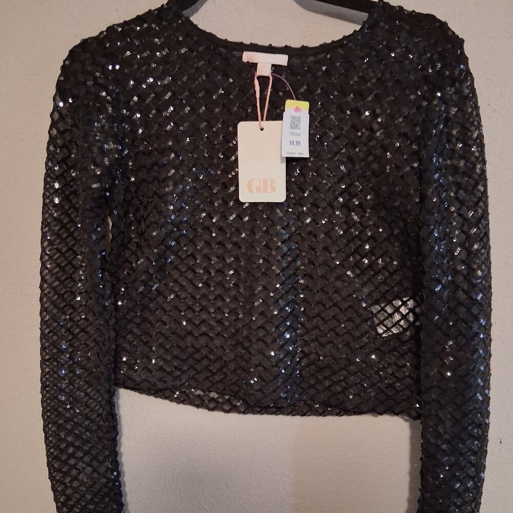 Black sparkly mesh crop top
